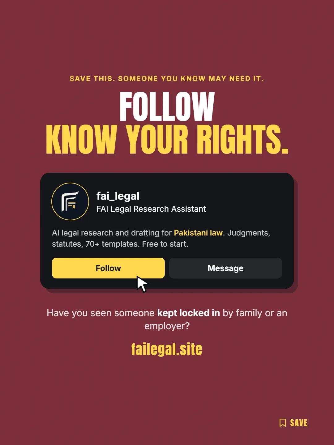 Follow FAI Legal on Instagram, @fai_legal. Have you seen someone kept locked in by family or an employer?