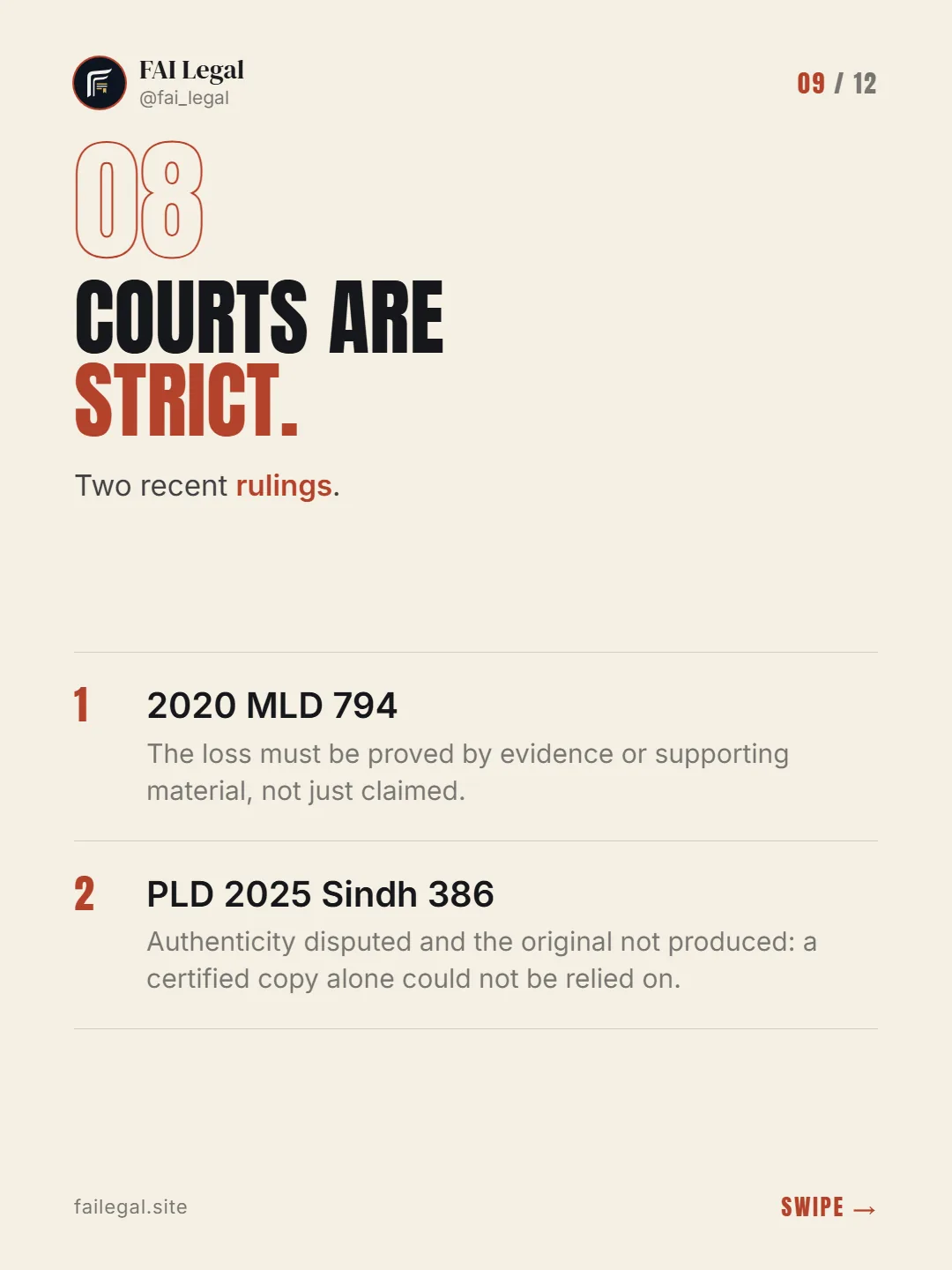 Courts are strict. · Two recent rulings. · 2020 MLD 794 · PLD 2025 Sindh 386