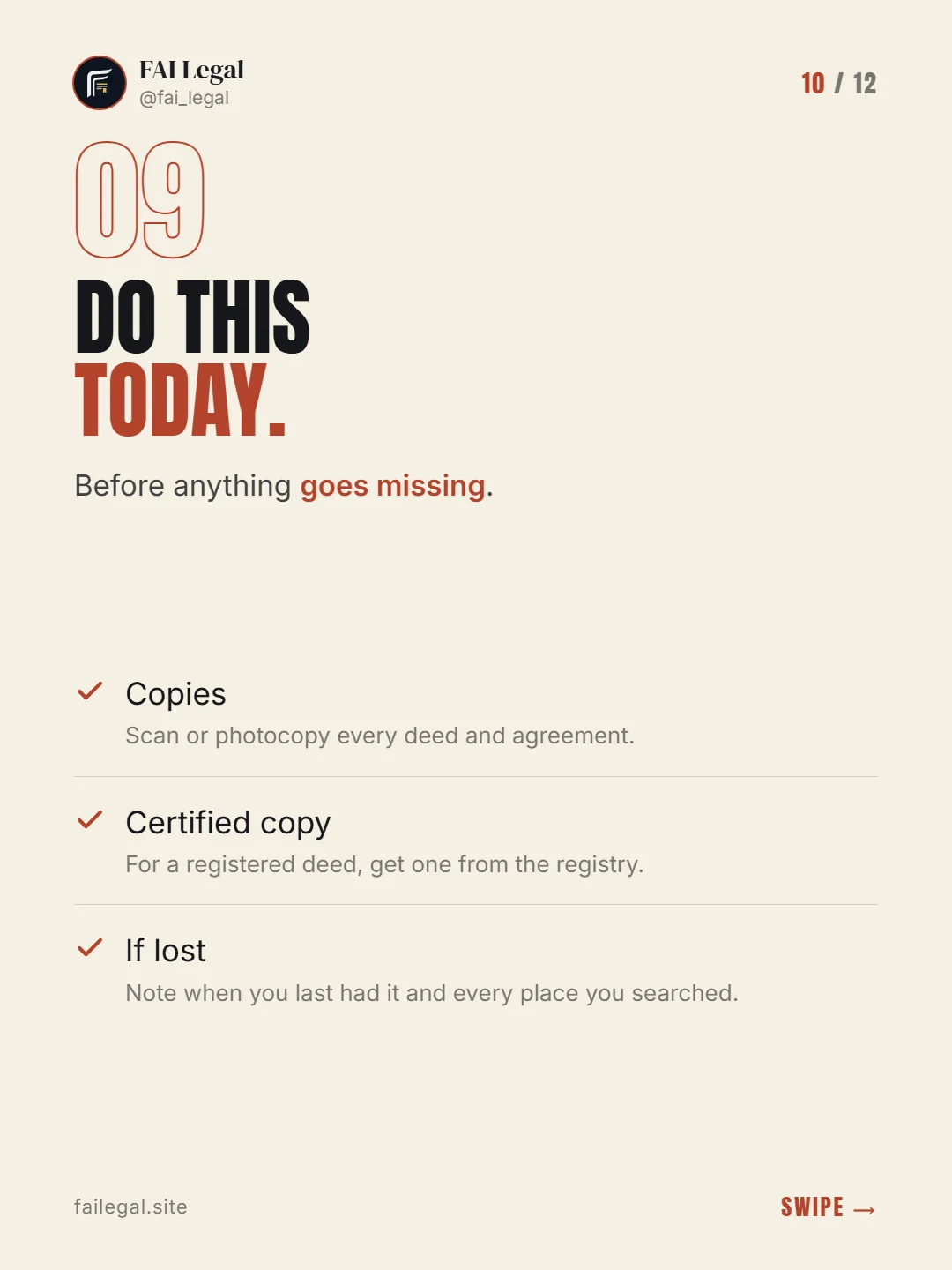 Do this today. · Before anything goes missing. · Copies · Certified copy · If lost
