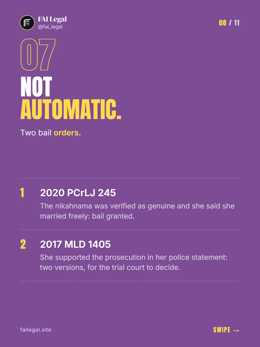 Not automatic. · Two bail orders. · 2020 PCrLJ 245 · 2017 MLD 1405