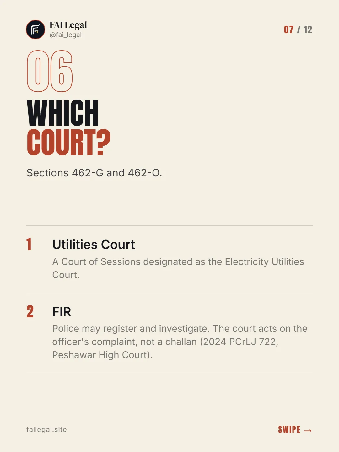 Which court? · Sections 462-G and 462-O. · Utilities Court · FIR