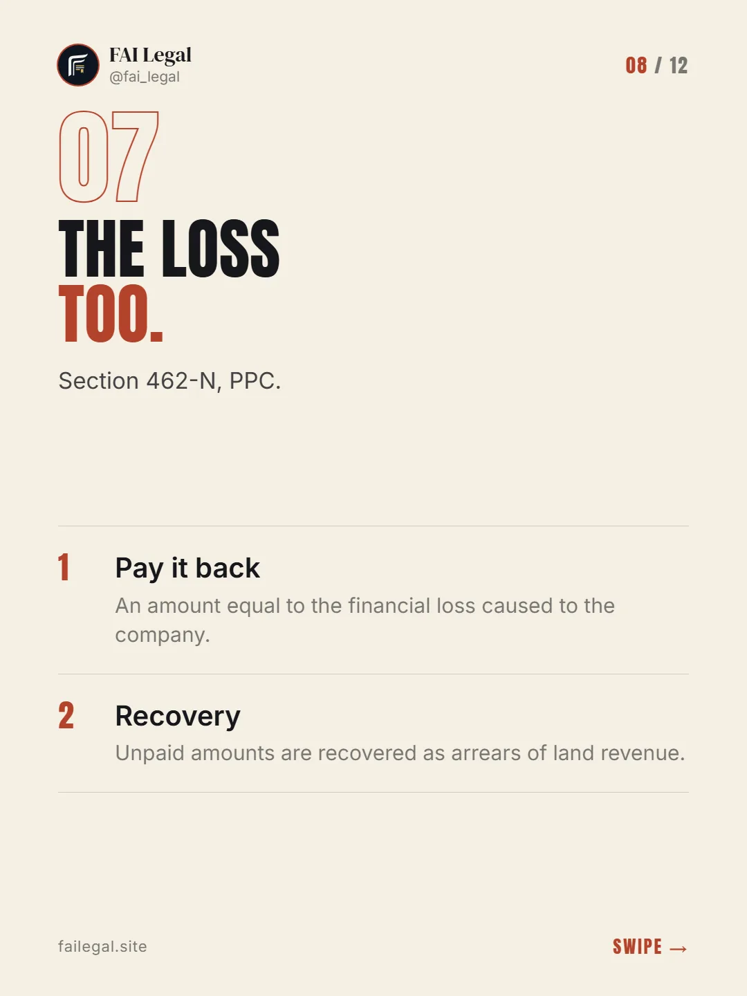 The loss too. · Section 462-N, PPC. · Pay it back · Recovery