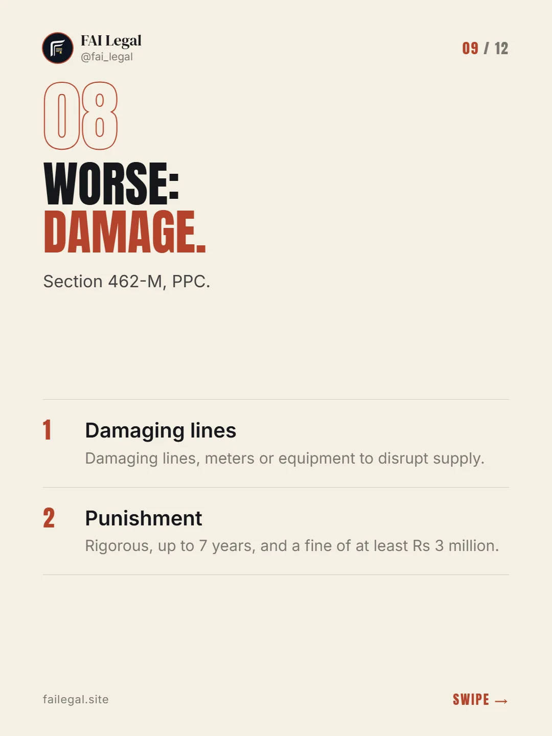 Worse: damage. · Section 462-M, PPC. · Damaging lines · Punishment
