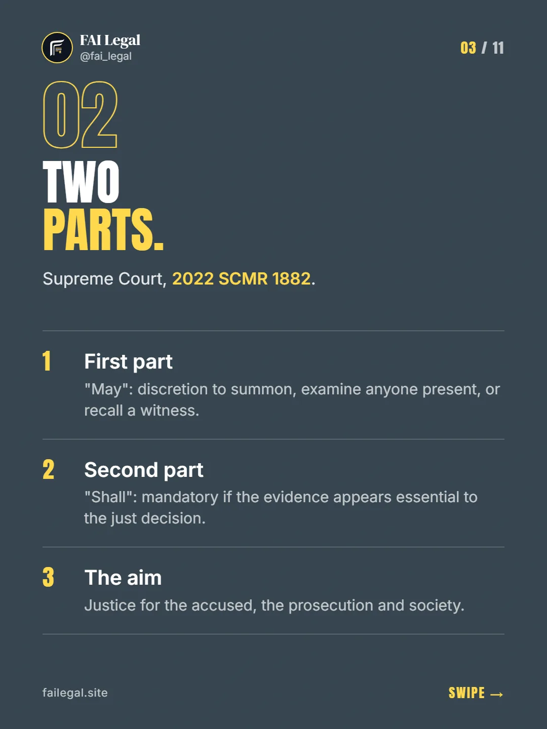 Two parts. · Supreme Court, 2022 SCMR 1882. · First part · Second part · The aim