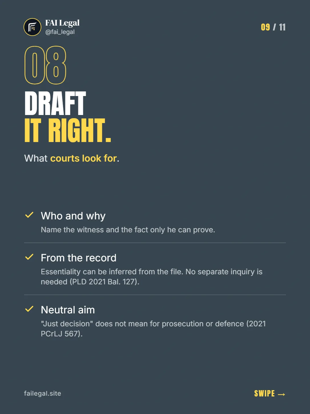 Draft it right. · What courts look for. · Who and why · From the record · Neutral aim