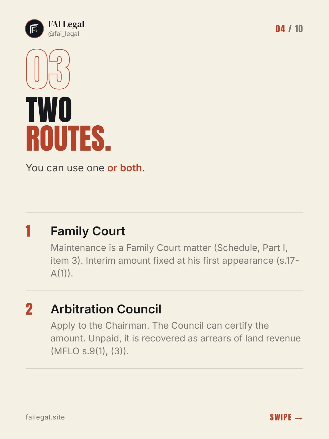 Two routes. · You can use one or both. · Family Court · Arbitration Council