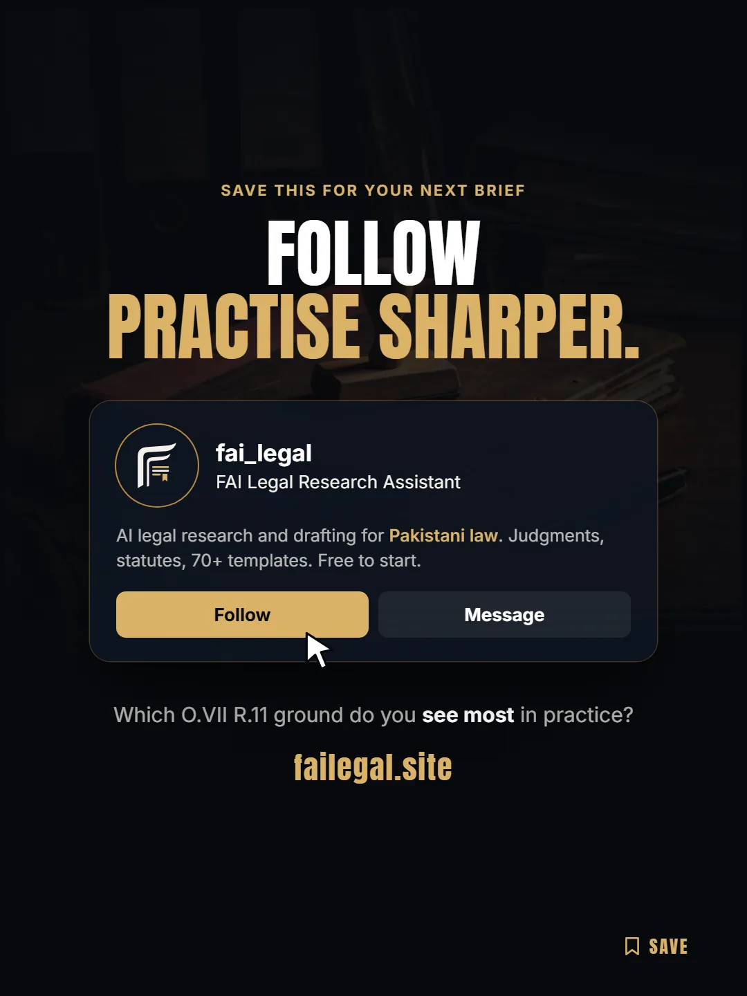 Follow FAI Legal on Instagram, @fai_legal. Which O.VII R.11 ground do you see most in practice?