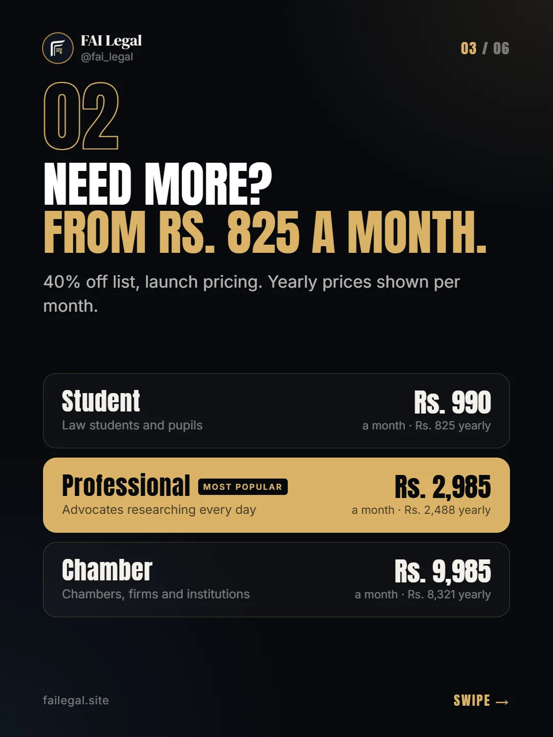 Need more? From Rs. 825 a month. · 40% off list, launch pricing. Yearly prices shown per month.