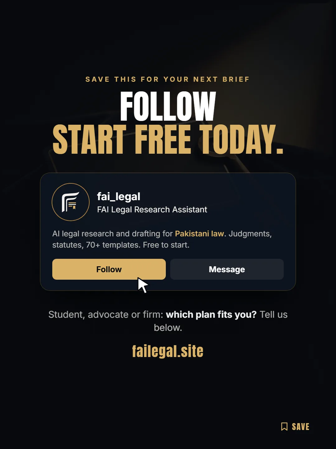 Follow FAI Legal on Instagram, @fai_legal. Student, advocate or firm: which plan fits you? Tell us below.