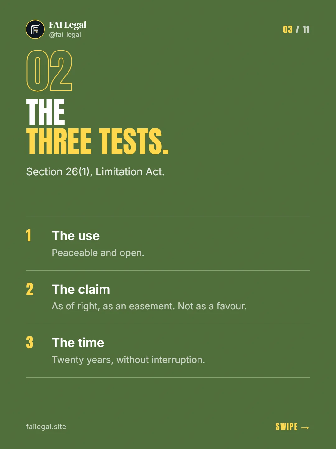 The three tests. · Section 26(1), Limitation Act. · The use · The claim · The time