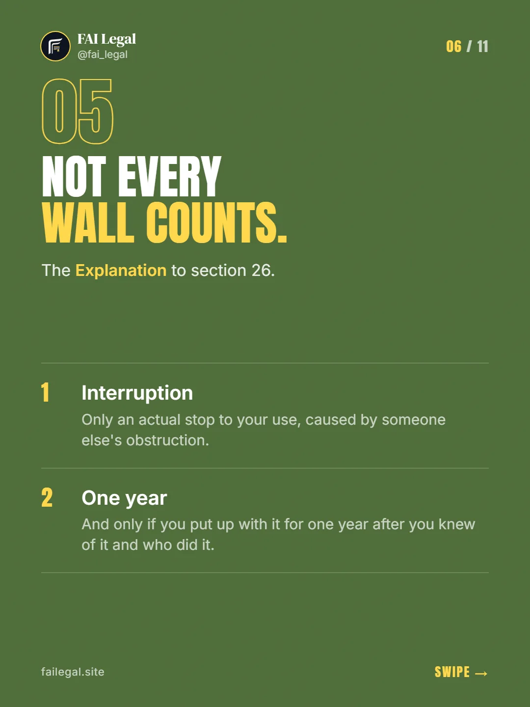 Not every wall counts. · The Explanation to section 26. · Interruption · One year