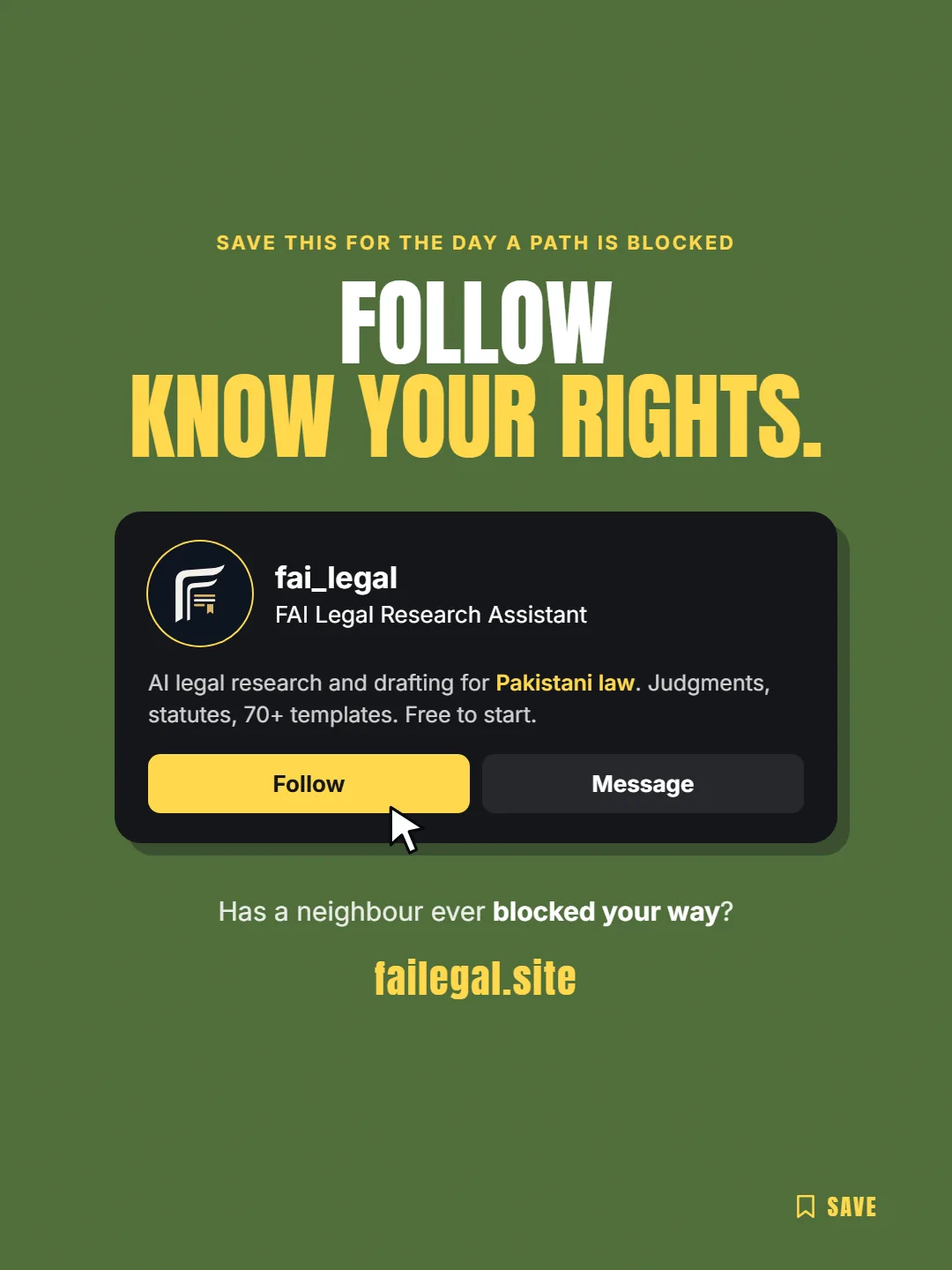 Follow FAI Legal on Instagram, @fai_legal. Has a neighbour ever blocked your way?