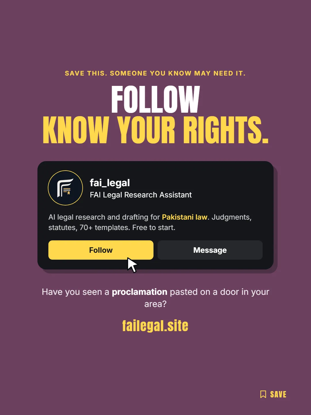 Follow FAI Legal on Instagram, @fai_legal. Have you seen a proclamation pasted on a door in your area?