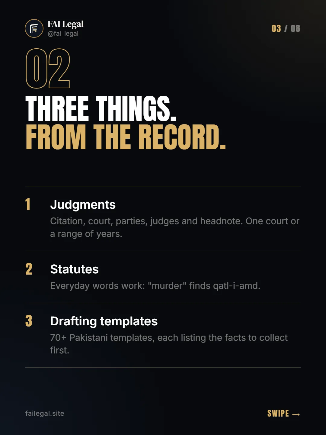 Three things. From the record. · Judgments · Statutes · Drafting templates