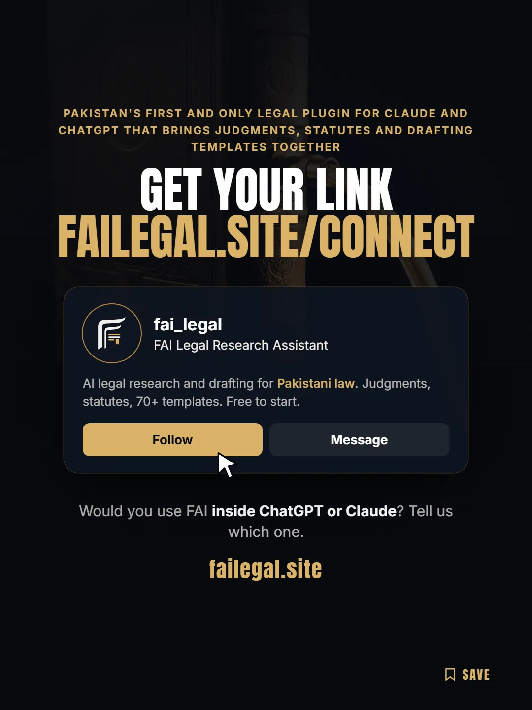 Follow FAI Legal on Instagram, @fai_legal. Would you use FAI inside ChatGPT or Claude? Tell us which one.