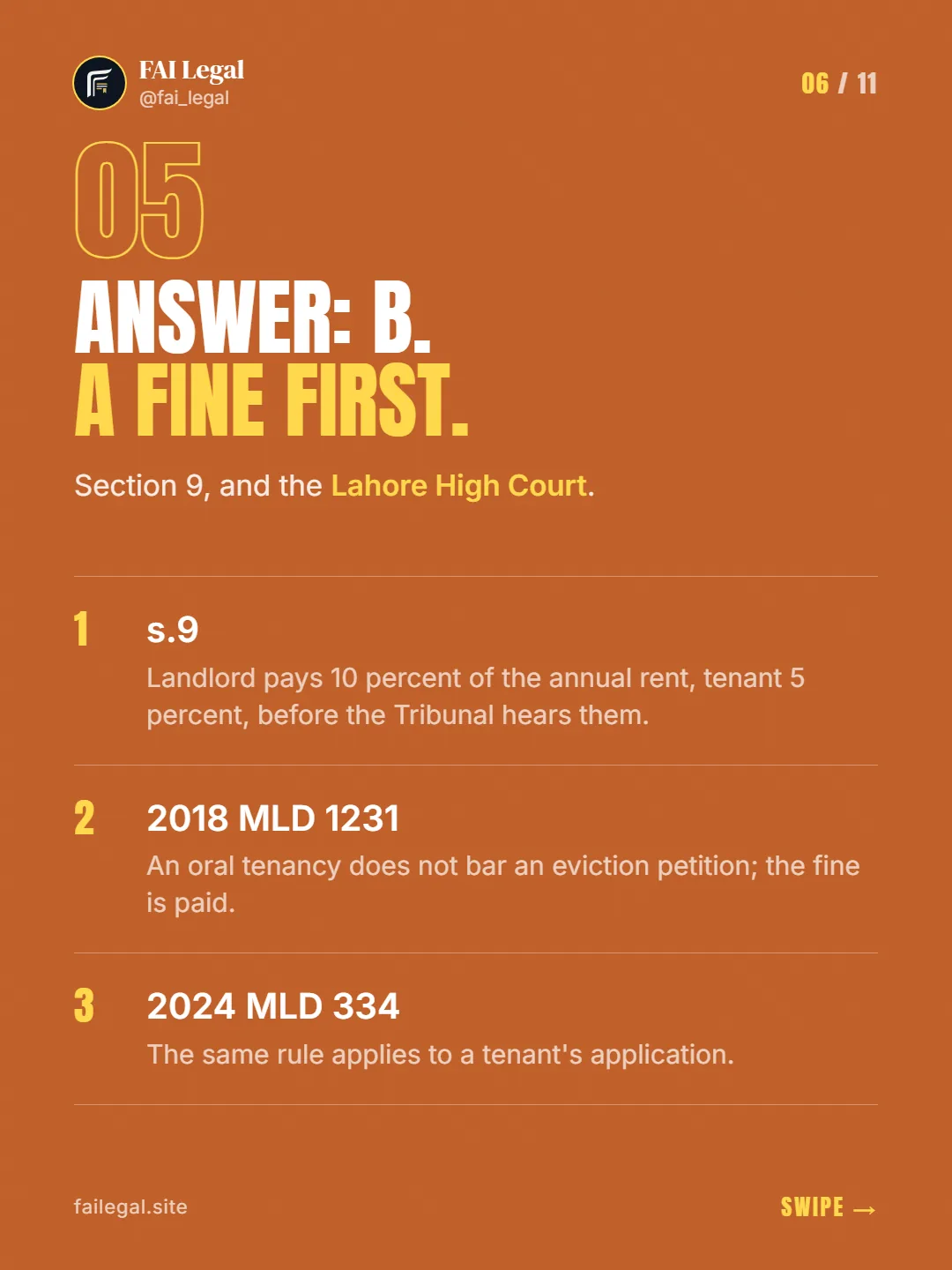 Answer: B. A fine first. · Section 9, and the Lahore High Court. · s.9 · 2018 MLD 1231 · 2024 MLD 334