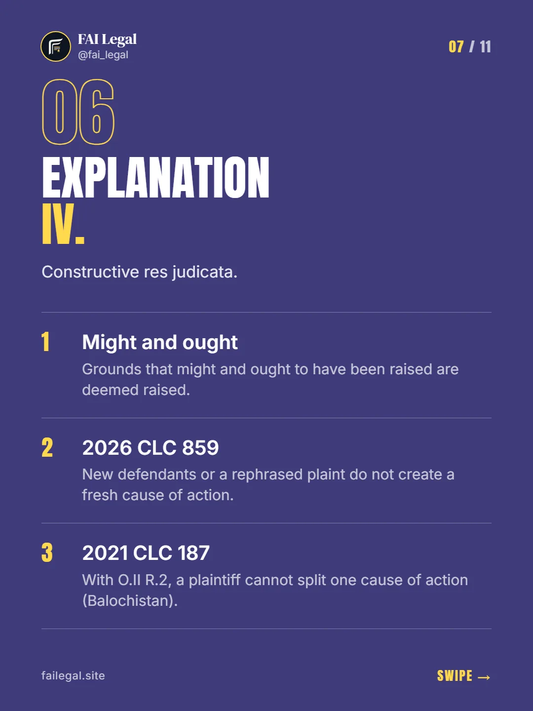 Explanation IV. · Constructive res judicata. · Might and ought · 2026 CLC 859 · 2021 CLC 187