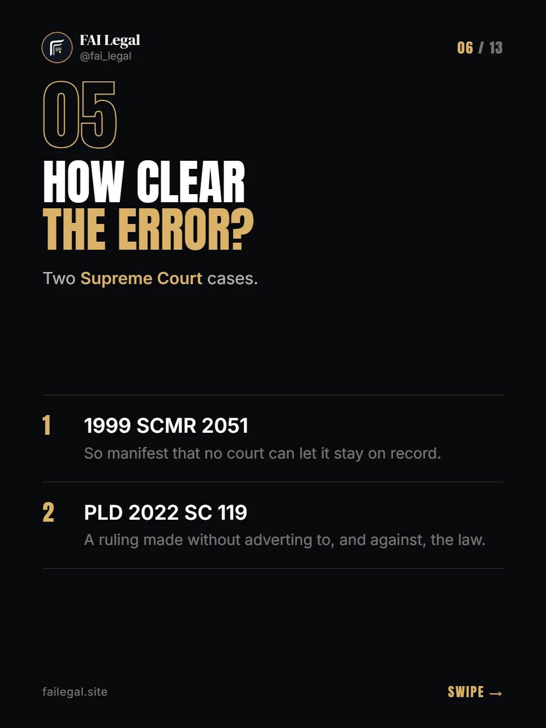How clear the error? · Two Supreme Court cases. · 1999 SCMR 2051 · PLD 2022 SC 119
