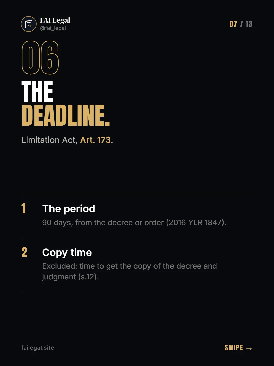 The deadline. · Limitation Act, Art. 173. · The period · Copy time