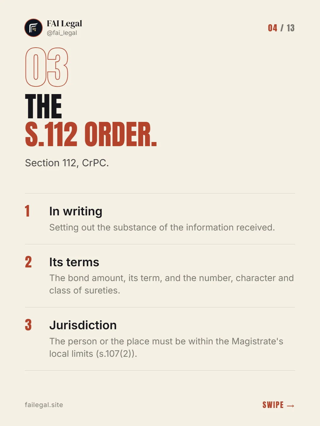 The s.112 order. · Section 112, CrPC. · In writing · Its terms · Jurisdiction