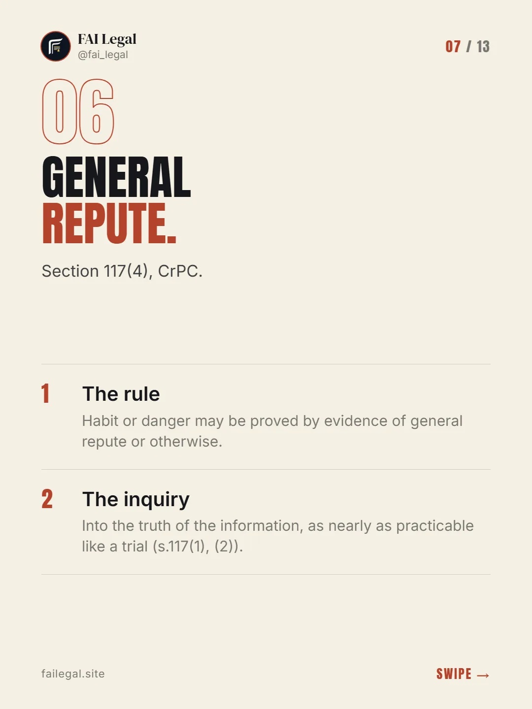General repute. · Section 117(4), CrPC. · The rule · The inquiry