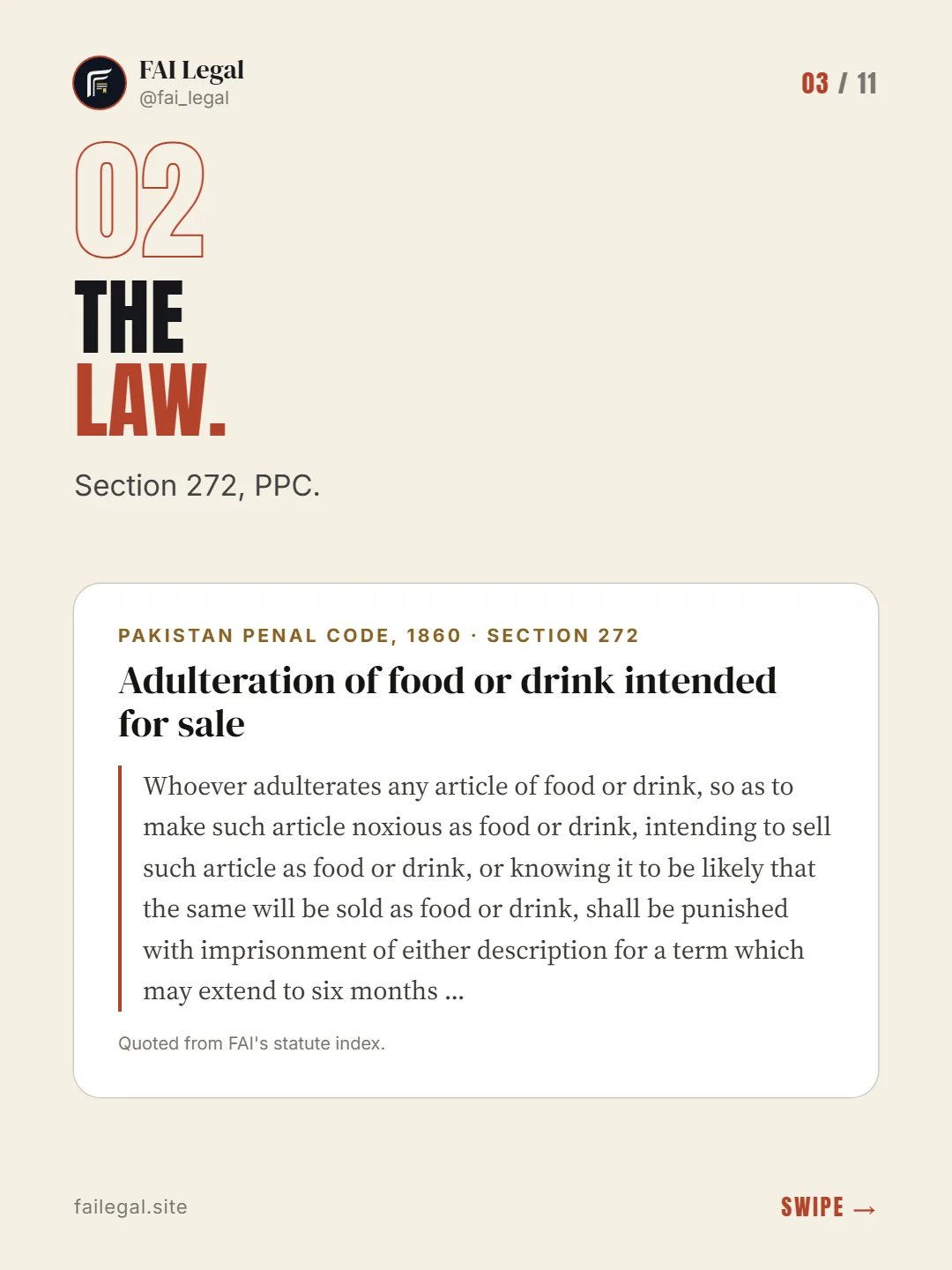 The law. · Section 272, PPC. · Pakistan Penal Code, 1860 · Section 272