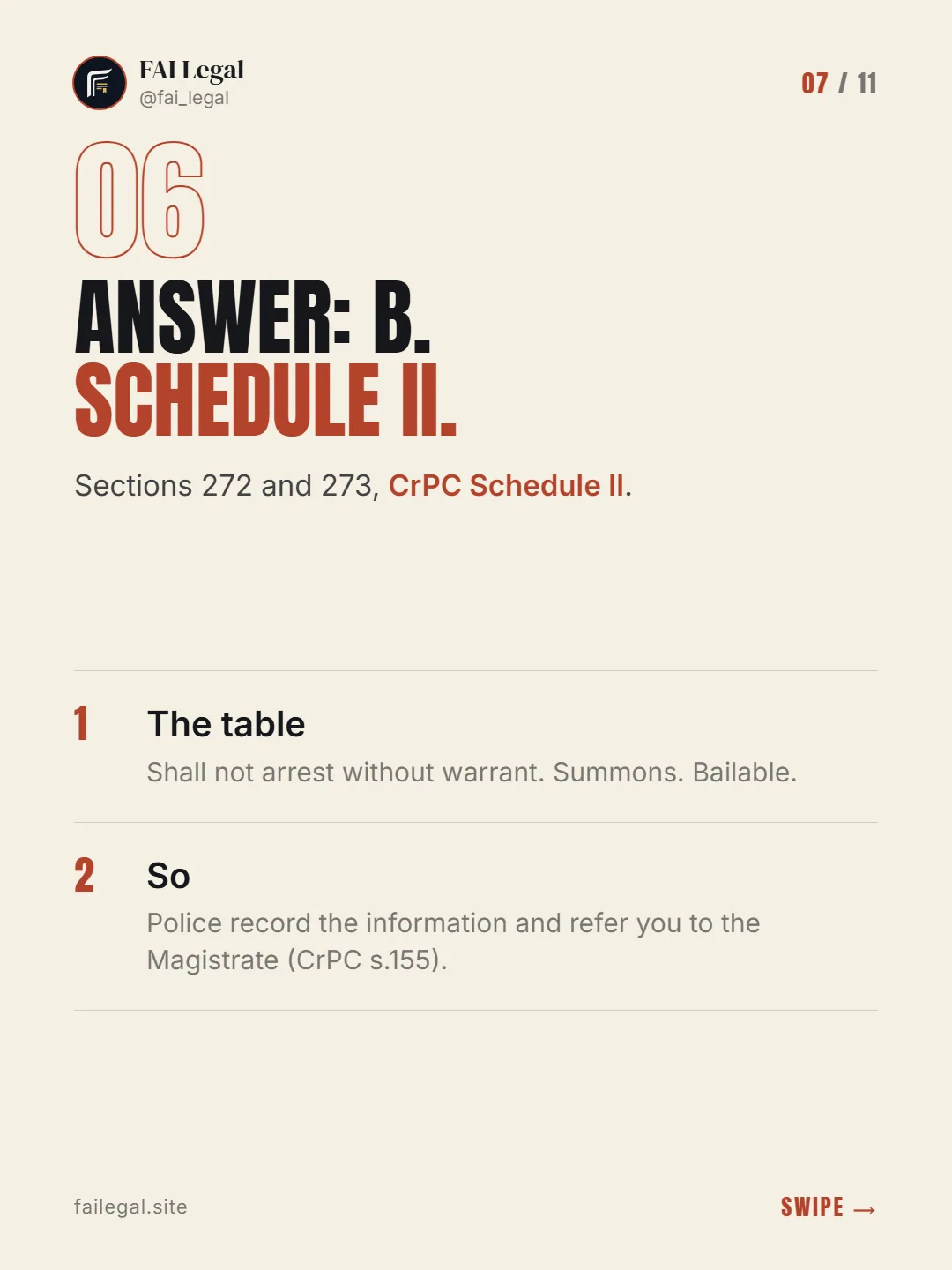 Answer: B. Schedule II. · Sections 272 and 273, CrPC Schedule II. · The table · So