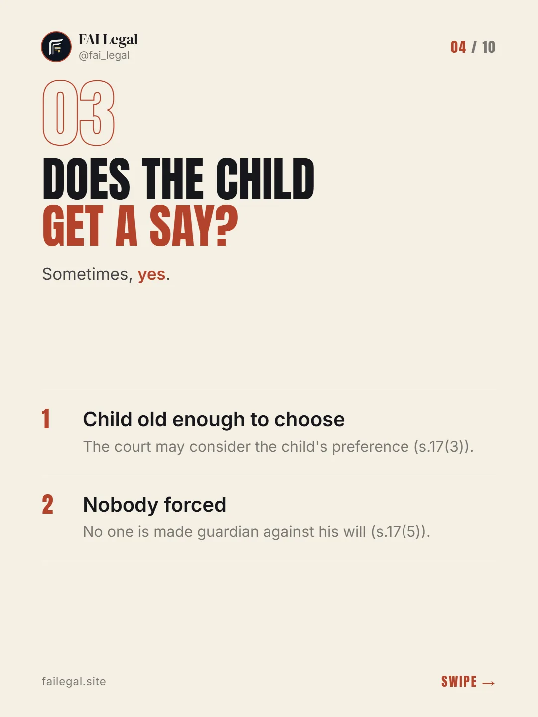 Does the child get a say? · Sometimes, yes. · Child old enough to choose · Nobody forced