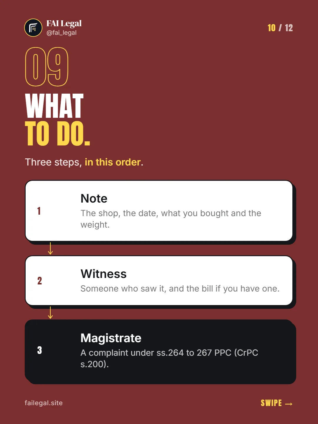What to do. · Three steps, in this order. · Note · Witness · Magistrate