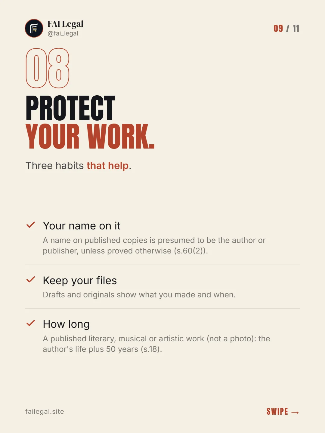 Protect your work. · Three habits that help. · Your name on it · Keep your files · How long
