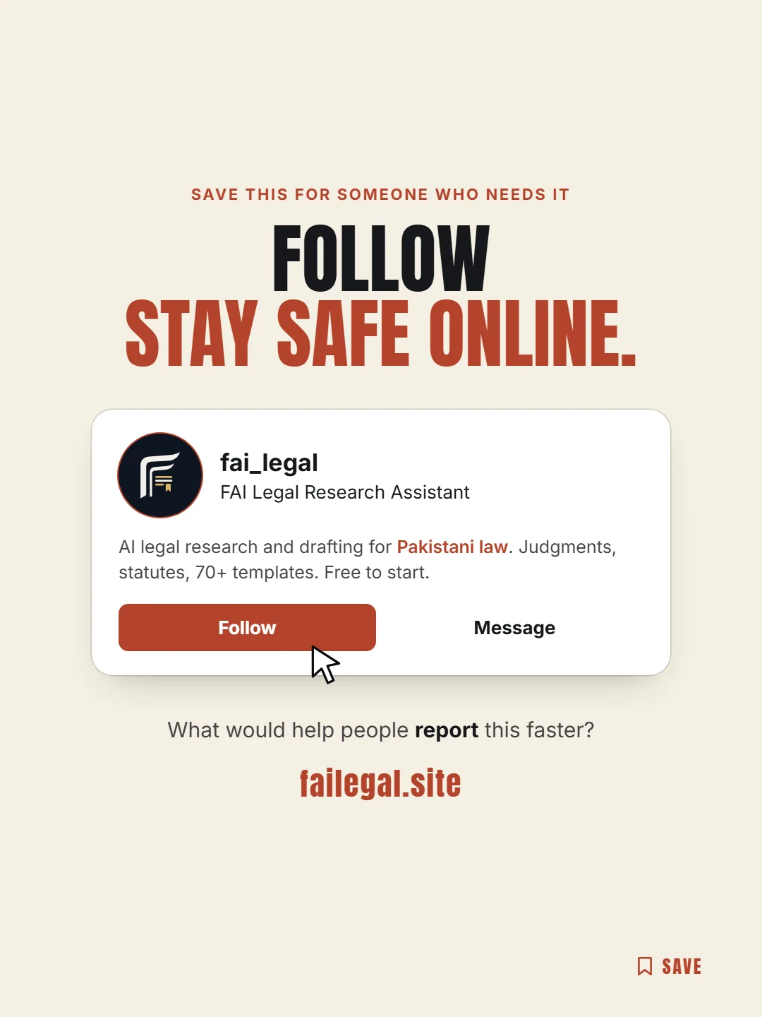 Follow FAI Legal on Instagram, @fai_legal. What would help people report this faster?