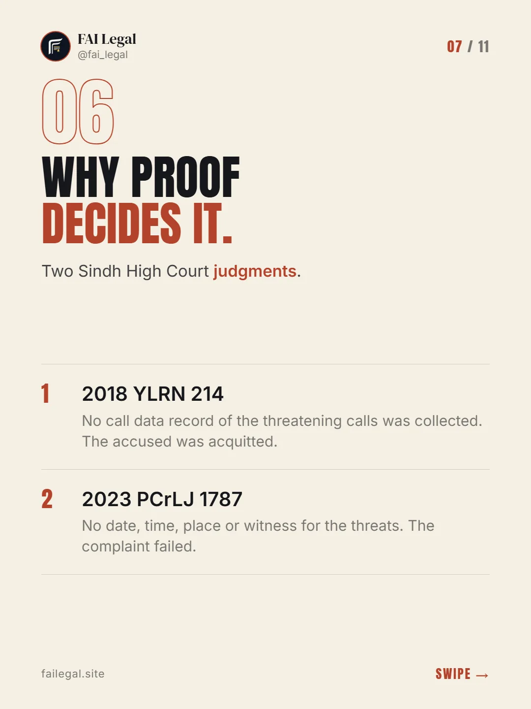 Why proof decides it. · Two Sindh High Court judgments. · 2018 YLRN 214 · 2023 PCrLJ 1787