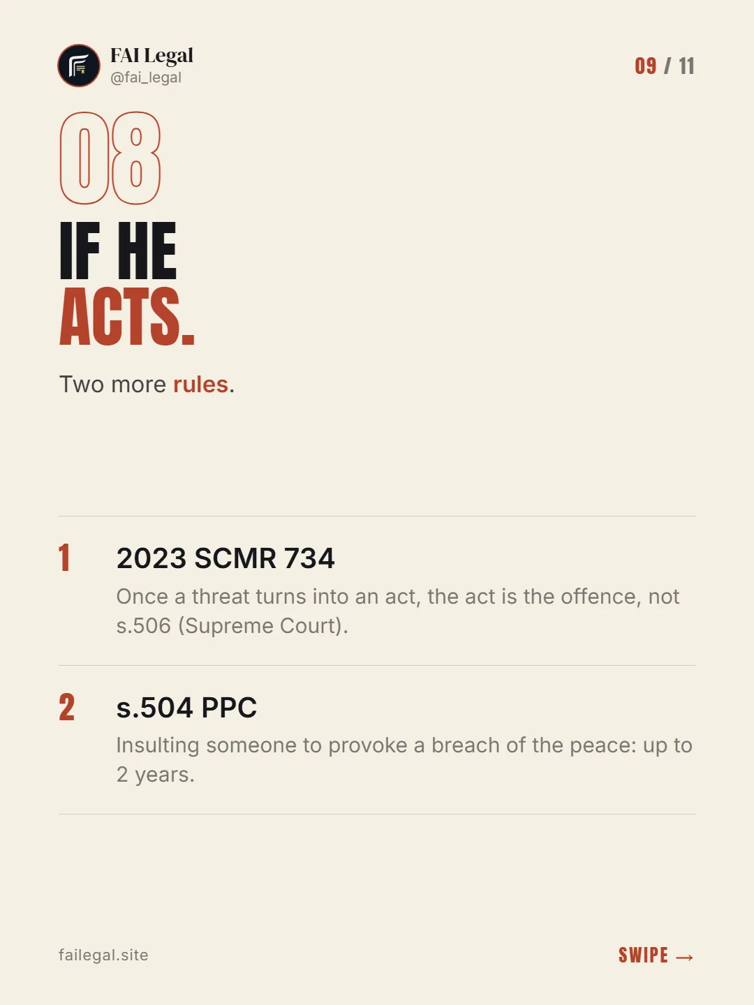 If he acts. · Two more rules. · 2023 SCMR 734 · s.504 PPC