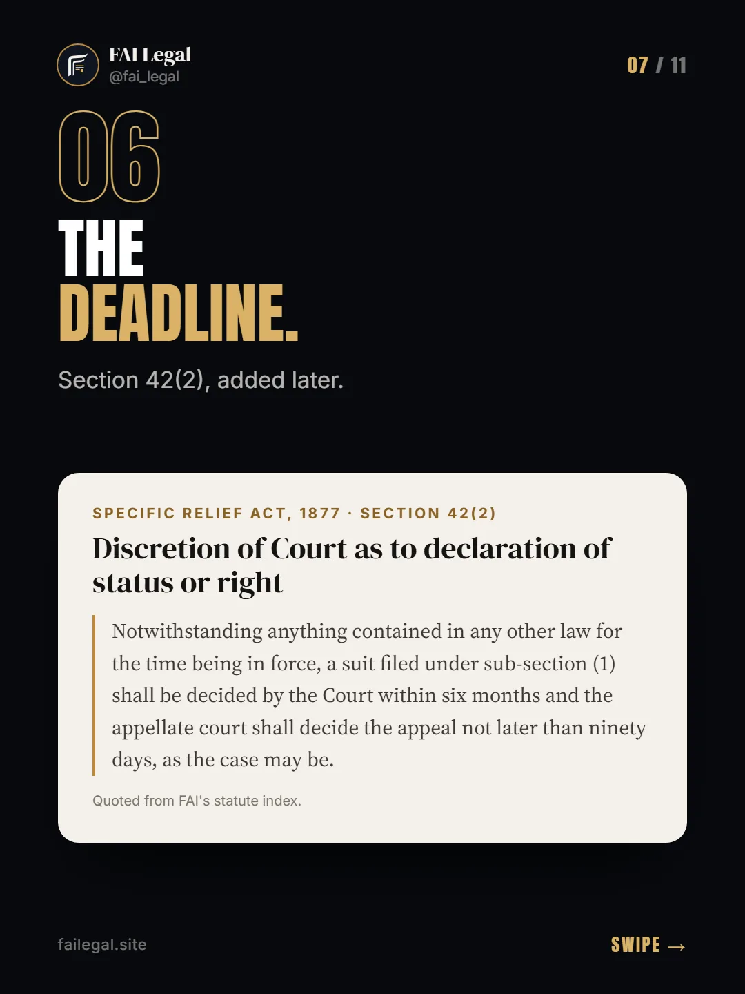 The deadline. · Section 42(2), added later. · Specific Relief Act, 1877 · Section 42(2)