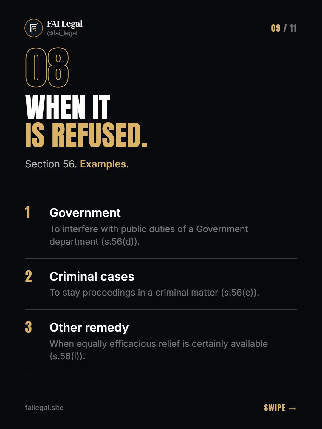 When it is refused. · Section 56. Examples. · Government · Criminal cases · Other remedy