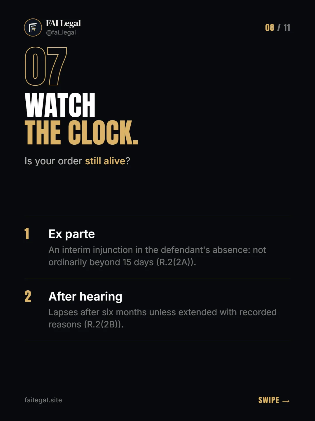 Watch the clock. · Is your order still alive? · Ex parte · After hearing
