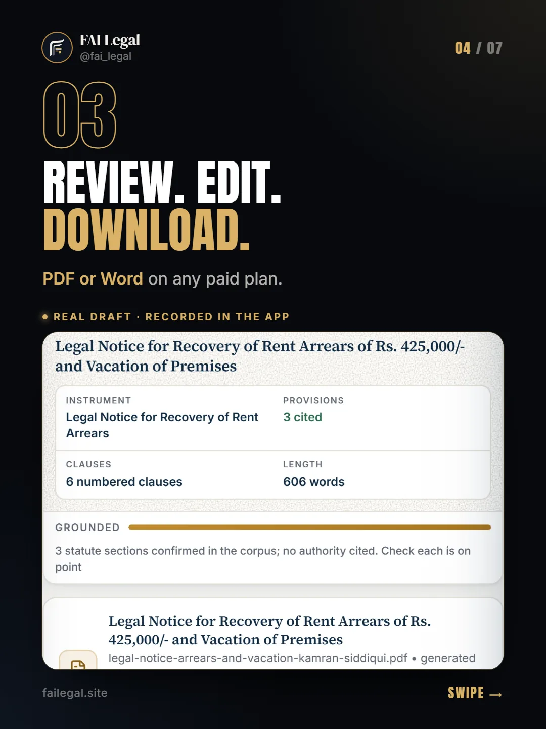 Review. Edit. Download. · PDF or Word on any paid plan.