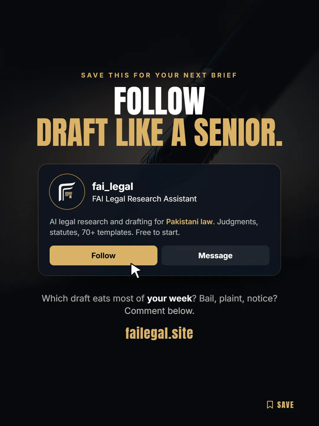 Follow FAI Legal on Instagram, @fai_legal. Which draft eats most of your week? Bail, plaint, notice? Comment below.