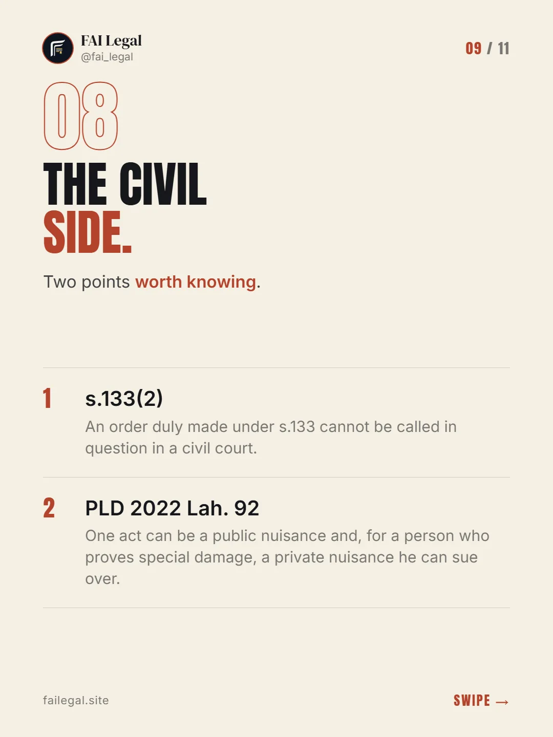 The civil side. · Two points worth knowing. · s.133(2) · PLD 2022 Lah. 92