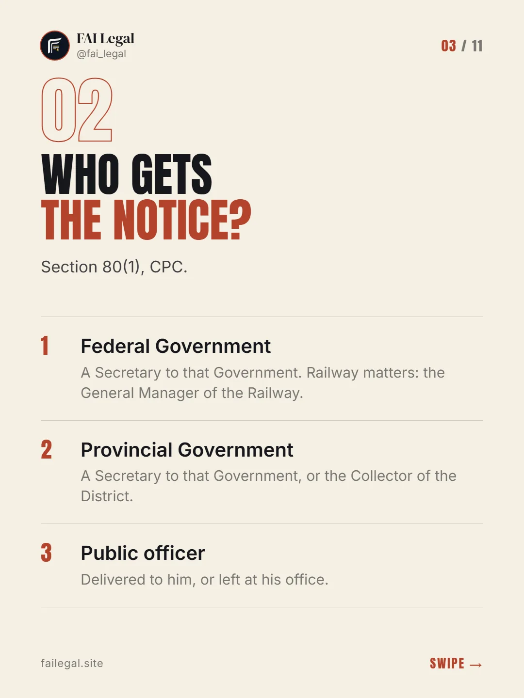 Who gets the notice? · Section 80(1), CPC. · Federal Government · Provincial Government · Public officer
