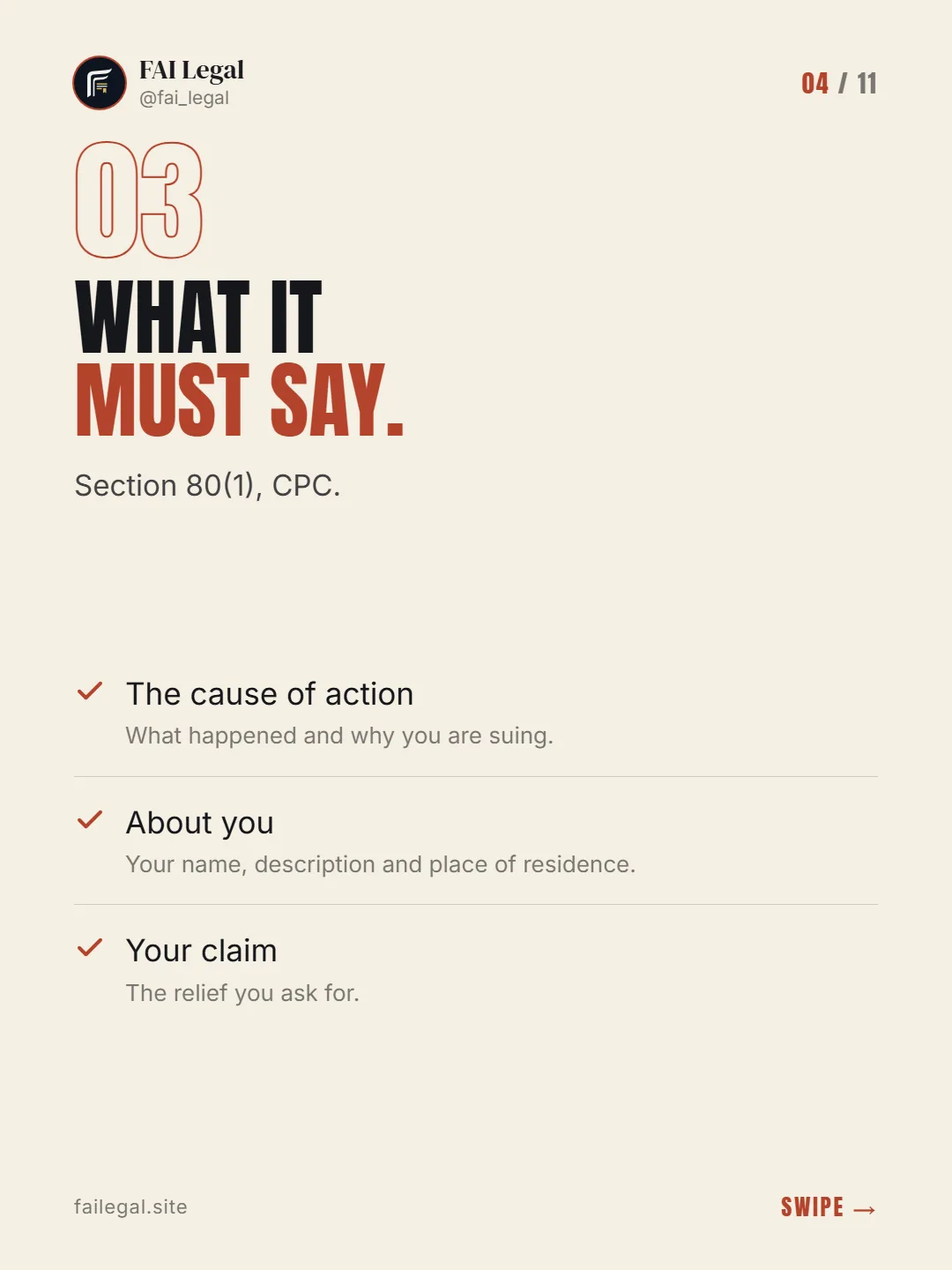 What it must say. · Section 80(1), CPC. · The cause of action · About you · Your claim
