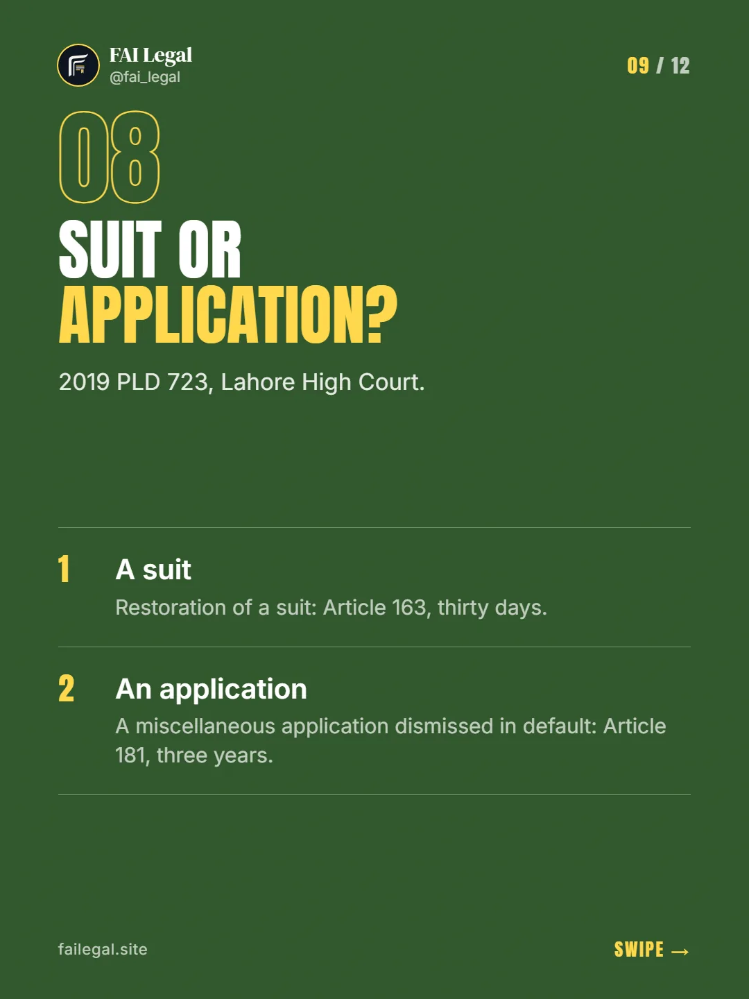 Suit or application? · 2019 PLD 723, Lahore High Court. · A suit · An application