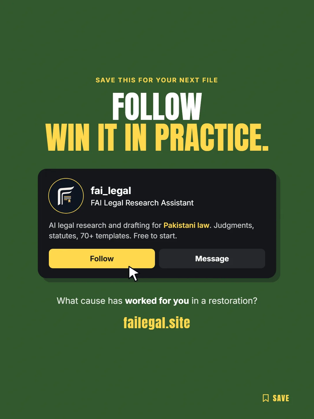 Follow FAI Legal on Instagram, @fai_legal. What cause has worked for you in a restoration?