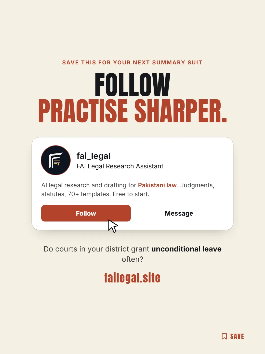 Follow FAI Legal on Instagram, @fai_legal. Do courts in your district grant unconditional leave often?
