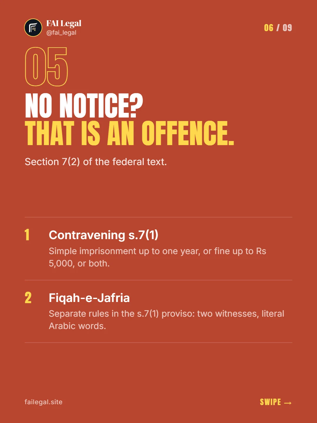 No notice? That is an offence. · Section 7(2) of the federal text. · Contravening s.7(1) · Fiqah-e-Jafria