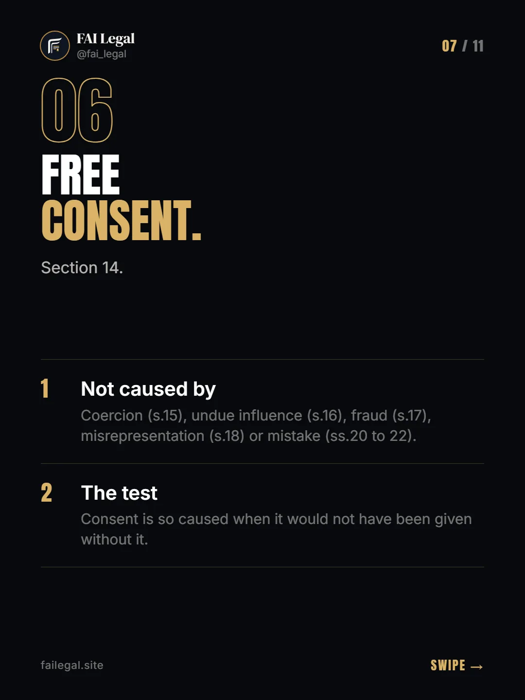 Free consent. · Section 14. · Not caused by · The test