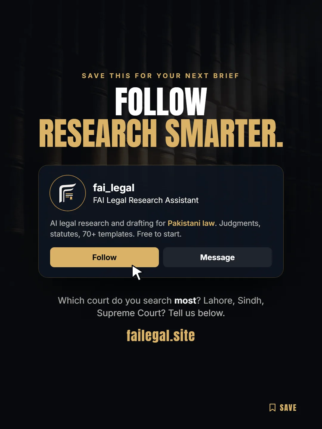Follow FAI Legal on Instagram, @fai_legal. Which court do you search most? Lahore, Sindh, Supreme Court? Tell us below.