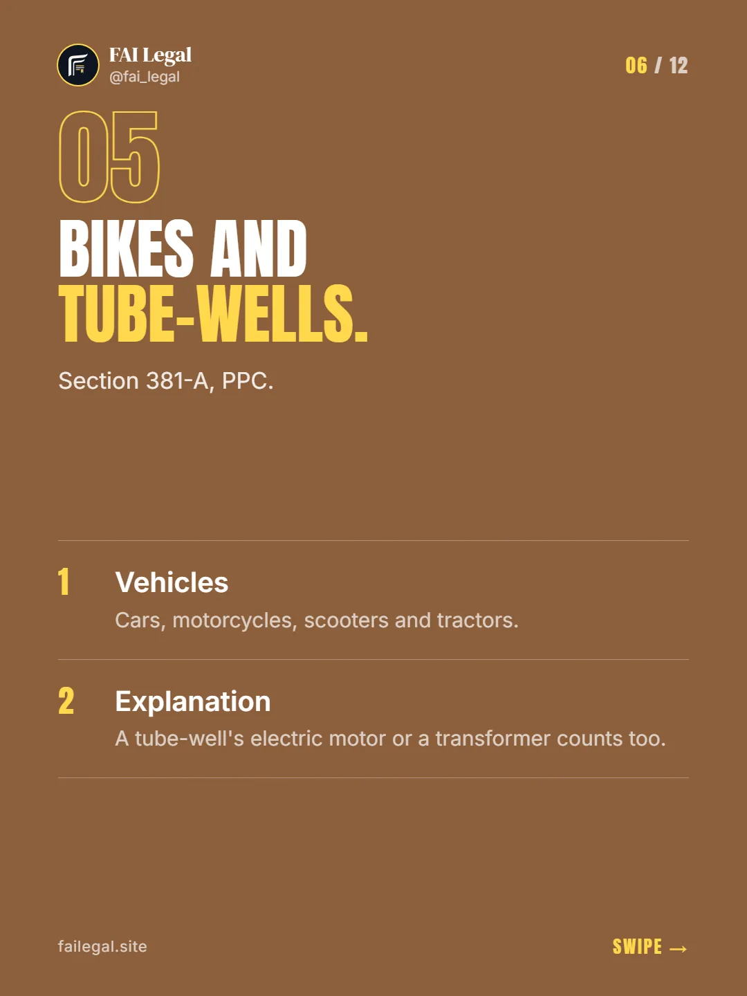 Bikes and tube-wells. · Section 381-A, PPC. · Vehicles · Explanation