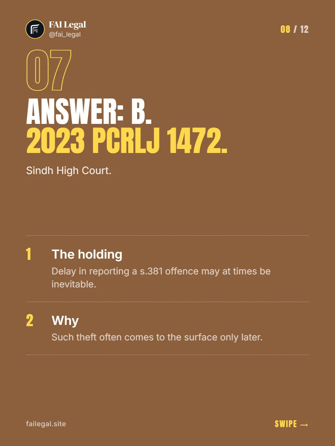 Answer: B. 2023 PCrLJ 1472. · Sindh High Court. · The holding · Why