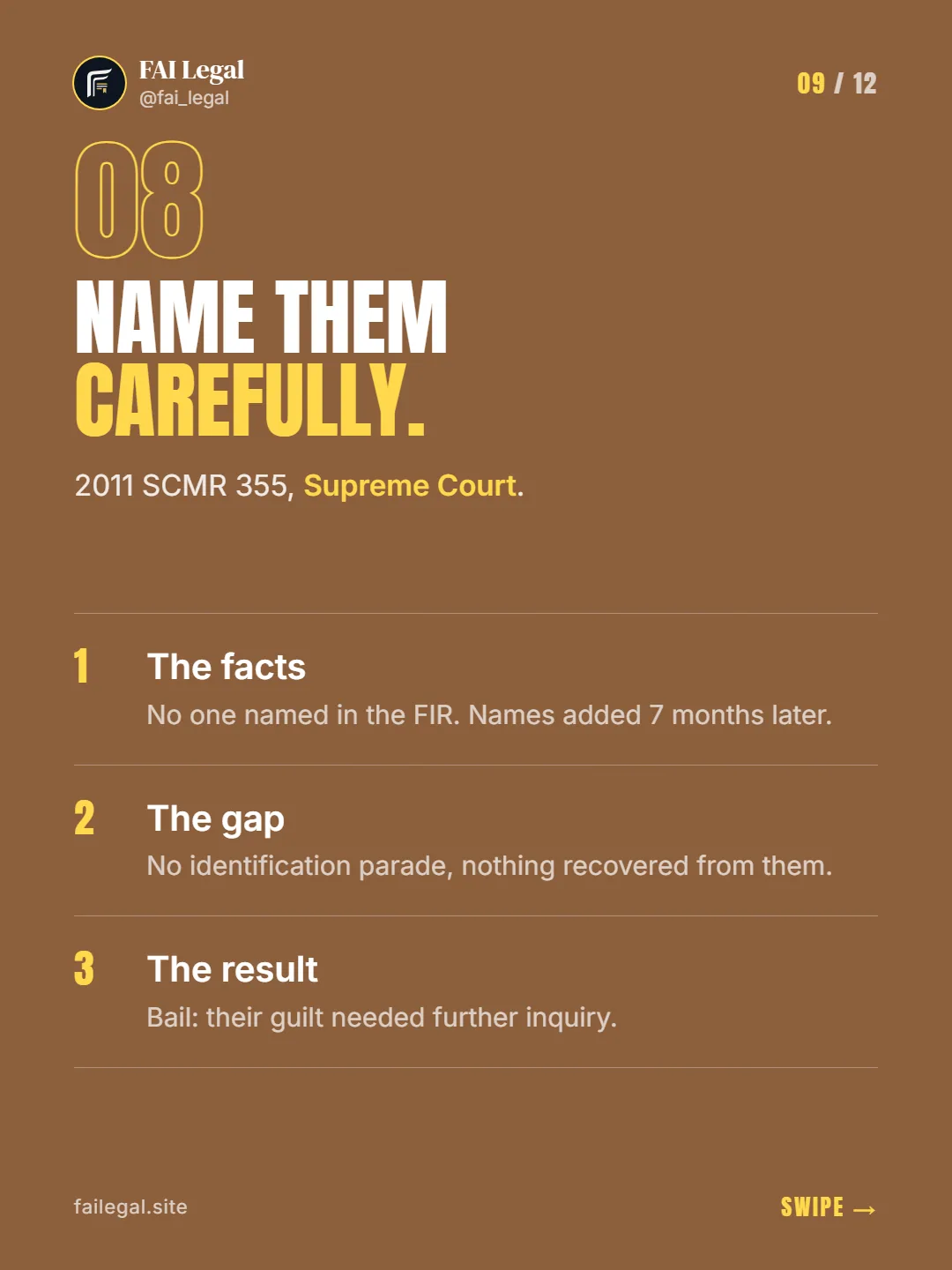 Name them carefully. · 2011 SCMR 355, Supreme Court. · The facts · The gap · The result